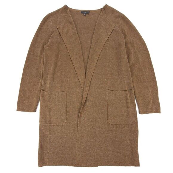 J. Crew Sweaters - J CREW Long Linen Knit Juliette Collarless Sweater Blazer Old Money Medium Brown